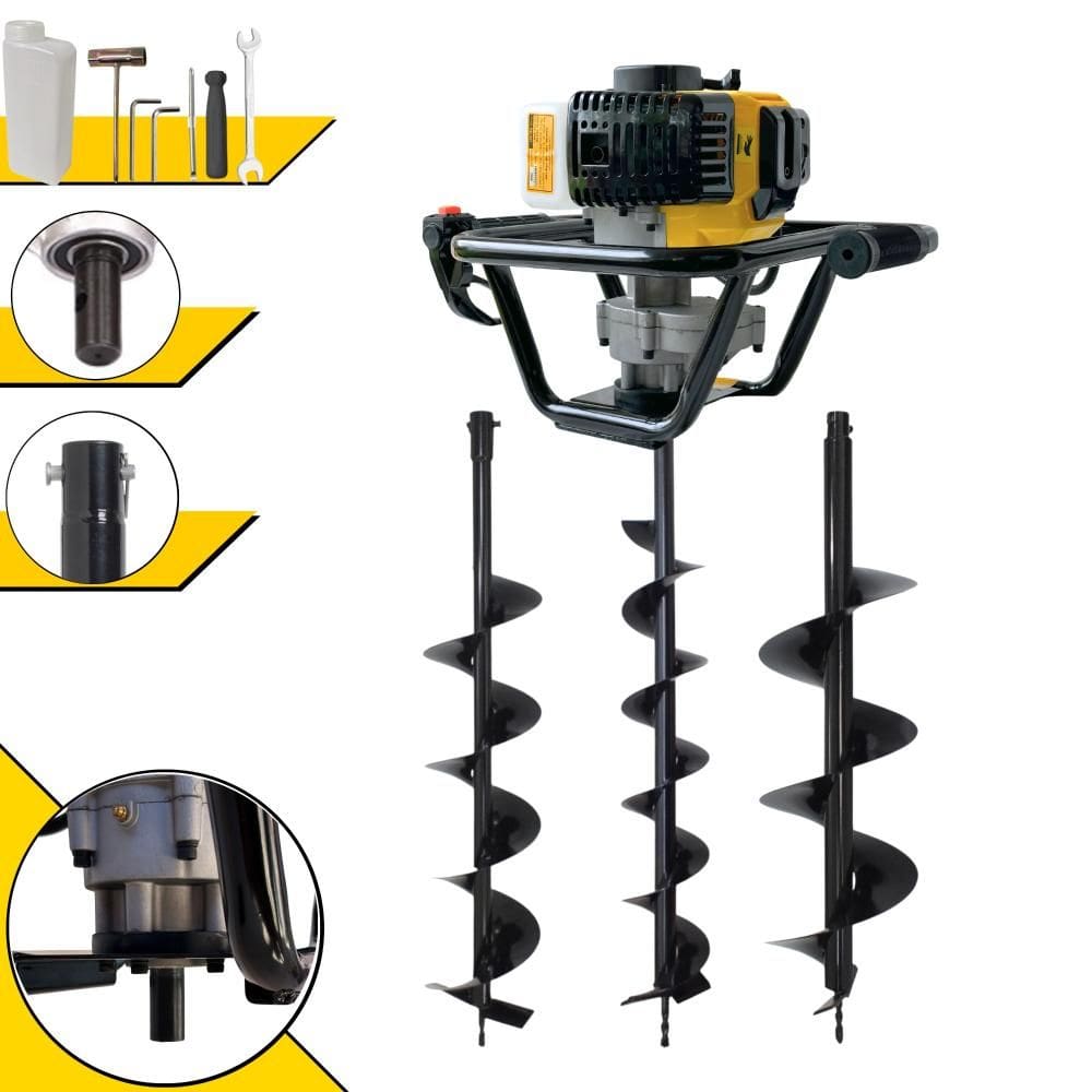 Perfurador de Solo Máquina Fura Terra Trado Motorizado Lynus PSL517 À Gasolina 2T 52cc 1,7HP 9.000rpm + KIT 3 Brocas 80x10, 80x15 e 80x20