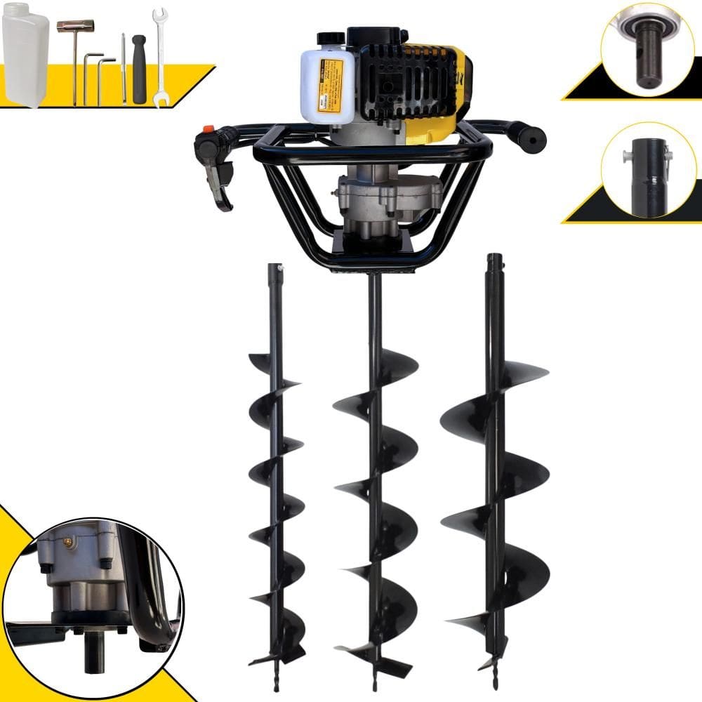 Trado Motorizado À Gasolina Lynus PSL517 52cc 1,8HP Perfurador de Solo Profissional + Brocas 80x10cm, 80x15cm e 80x20cm