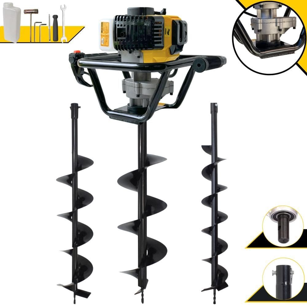 Kit Perfurador Lynus PSL517 À Gasolina 52cc 9.000rpm 1,8HP de Potência Com Brocas 80x10cm, 80x15cm e 80x20cm Para Mourões e Reflorestamento