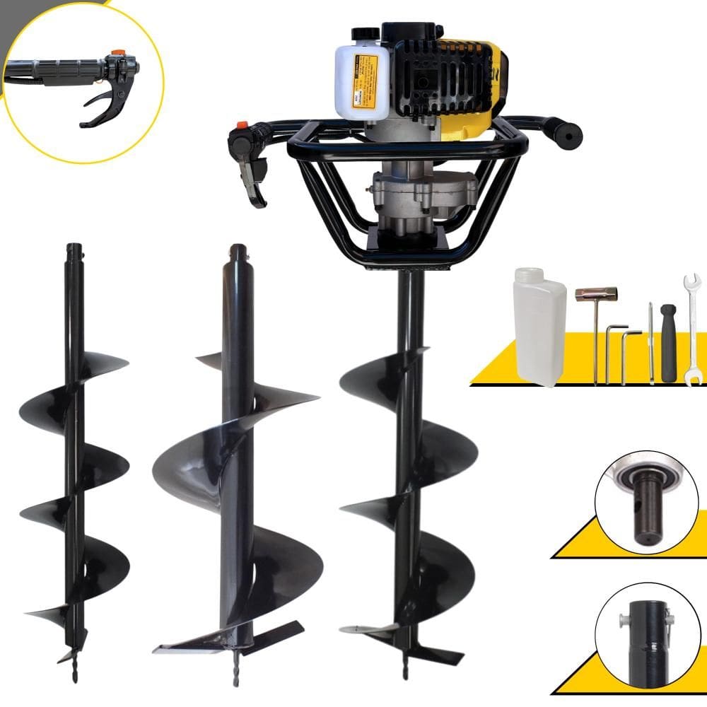 Perfurador de Solo Perfuratriz Lynus PSL-517 À Gasolina 52cc 1,8HP 9.000rpm Motor 2T Completo Com KIT Brocas 80X20cm, 80X25cm e 80X30cm