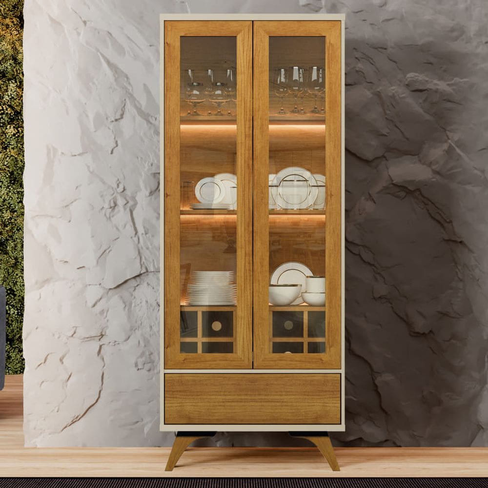 Cristaleira 2 Portas Com LED - Vitrum-Off White Mavau