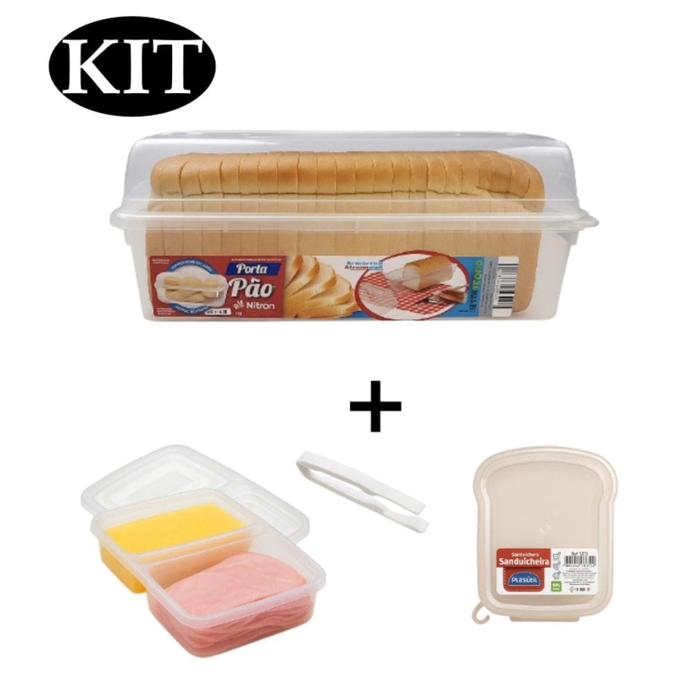 Kit Porta Pão de Forma + Sanduicheira + Porta Frios Com Pegado