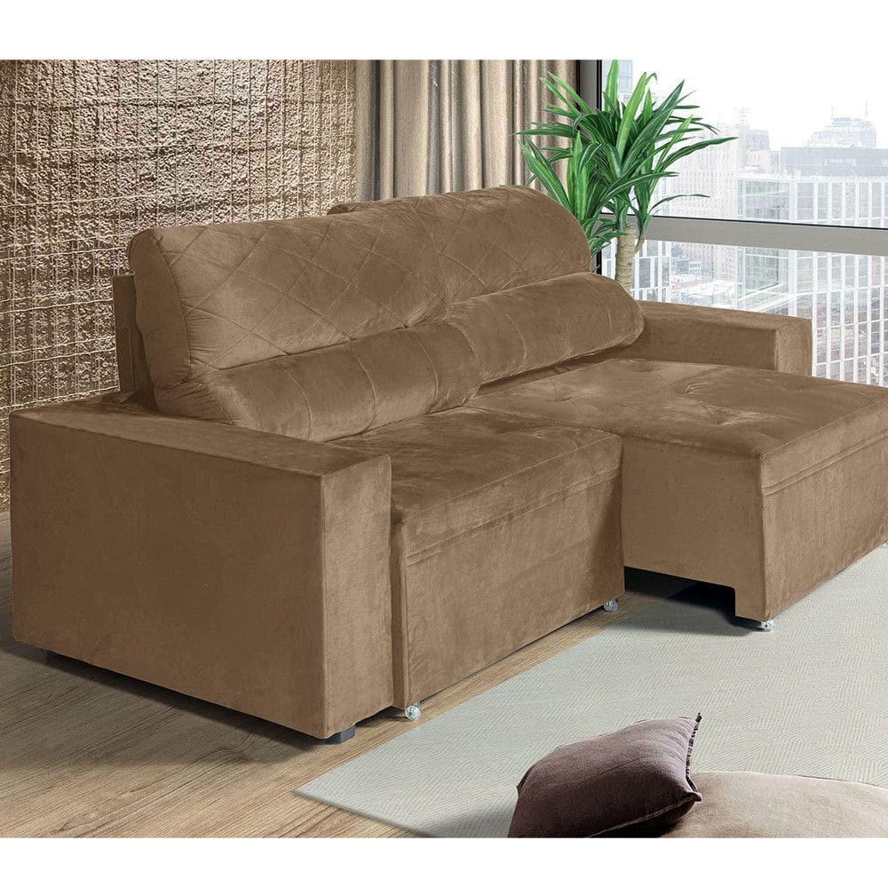 Sofa Reclinavel 3 Lugares 2,10m Austria New Tecido Veludo Encosto 4 Posicoes Espuma D23 Certificada