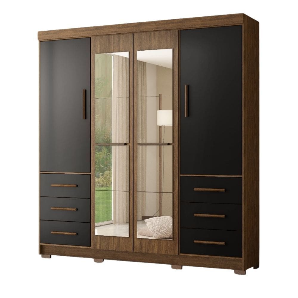 Guarda-Roupa Estrela - 4 Portas 6 Gavetas Espelho MDP - Moveis Marafom