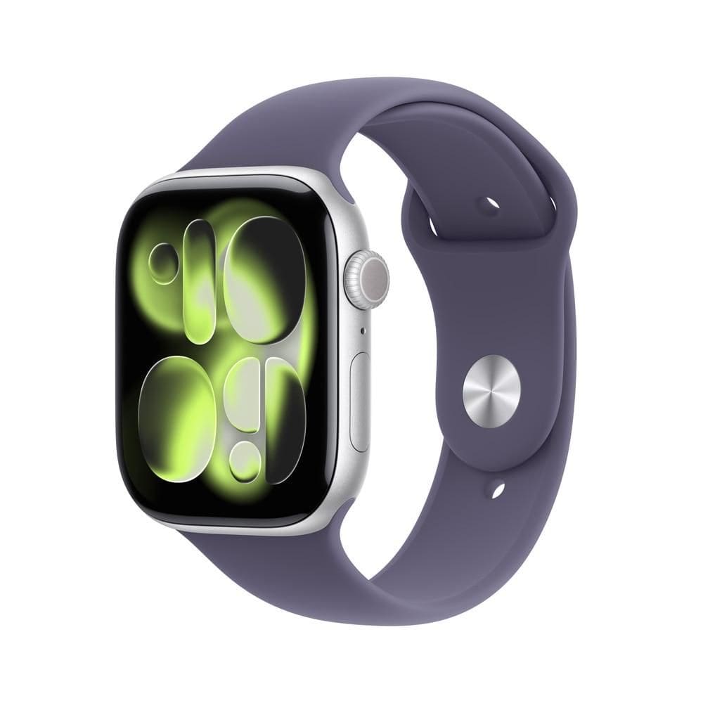 Apple Watch Series 11 GPS + Cellular - Caixa prateada de alumínio – 46 mm - Pulseira esportiva roxo-névoa – P/M