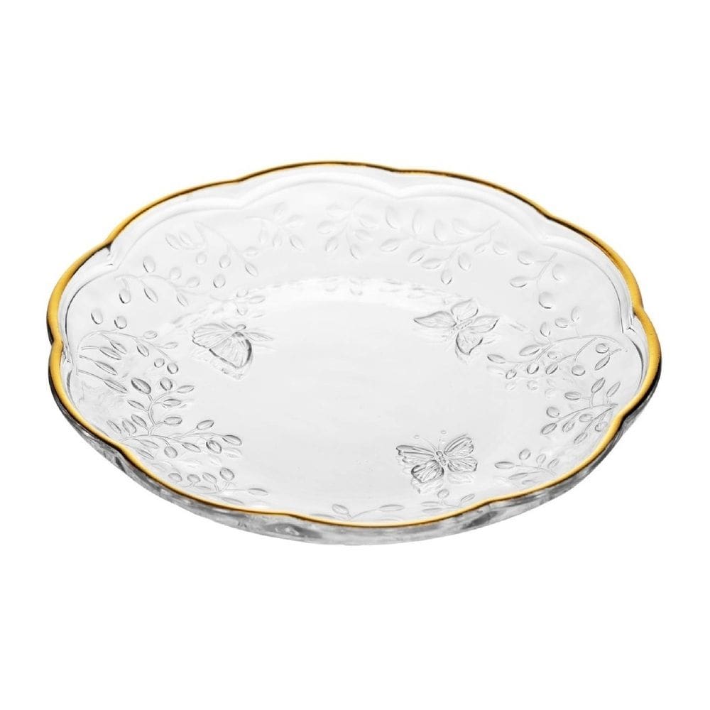 Prato Raso de Cristal New Butterfly Transparente C/Fio de Ouro 27cm Lyor