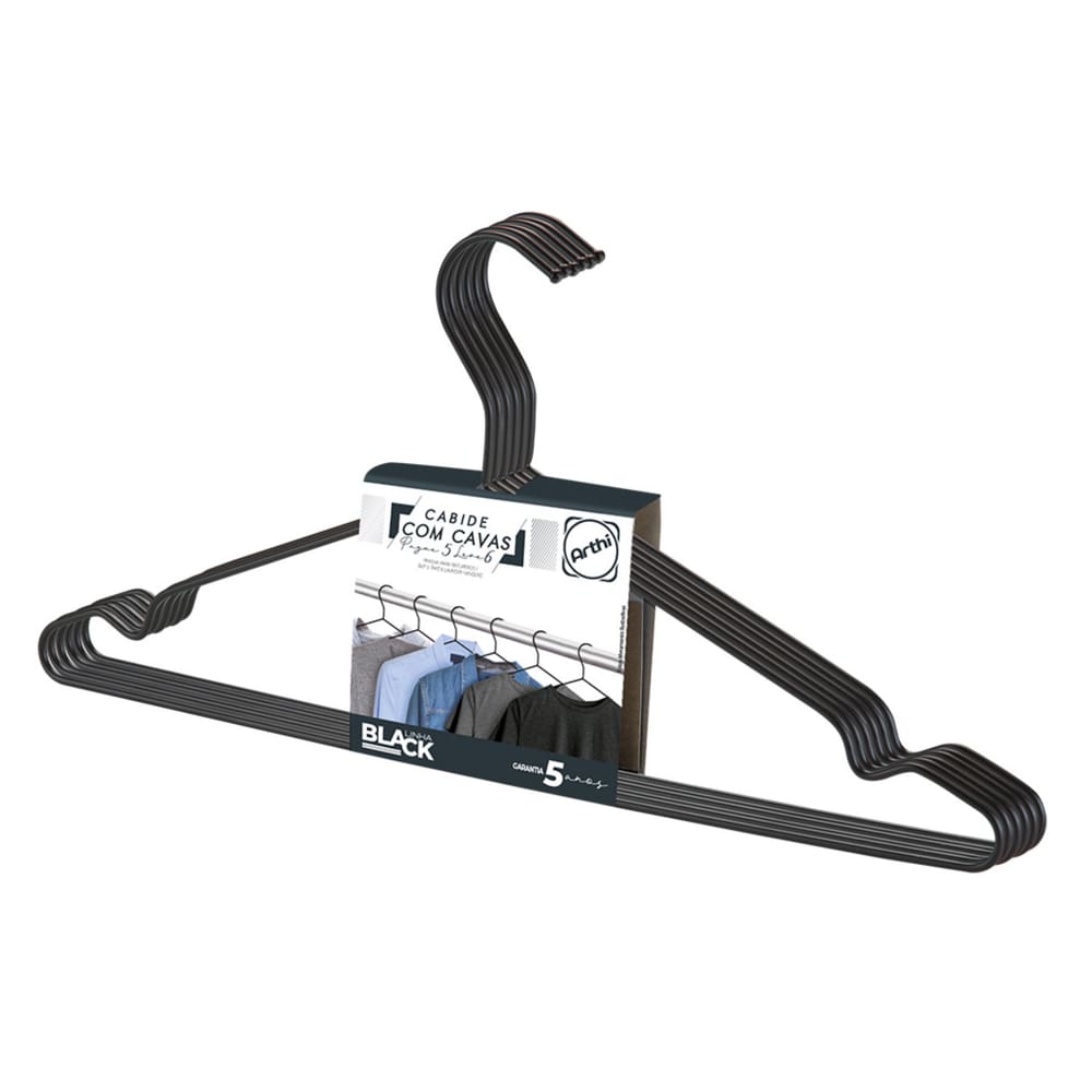 Conjunto 6 Cabides Tintura Com Cavas Black 2498 Arthi