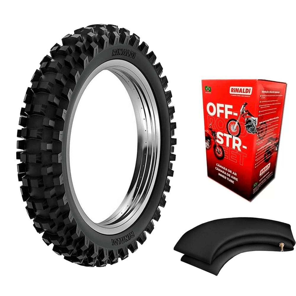 Kit Pneu Cross Trilha 110/100-18 Rw33 Rinaldi + Câmara Reforçada