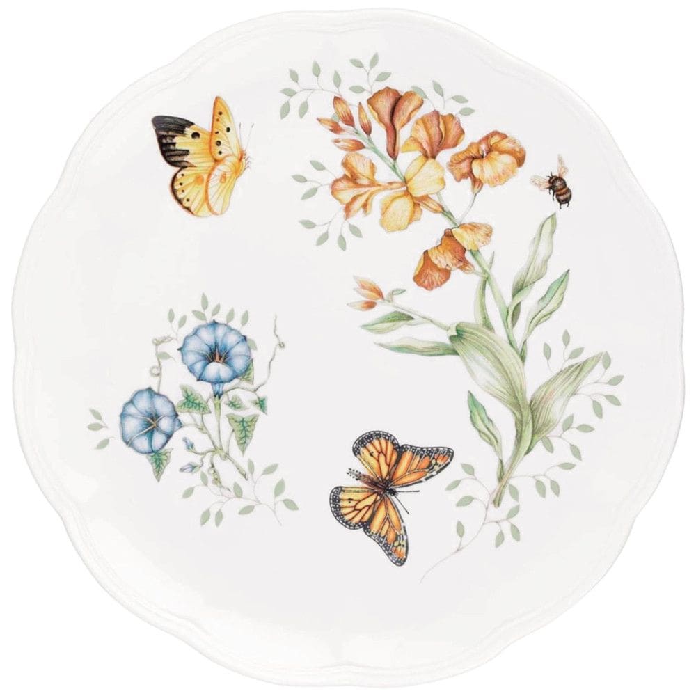 Prato de Jantar de 27 cm com Tema Flores e Borboletas, Formato Redondo e Material de Porcelana, Lenox, Branco Colorido