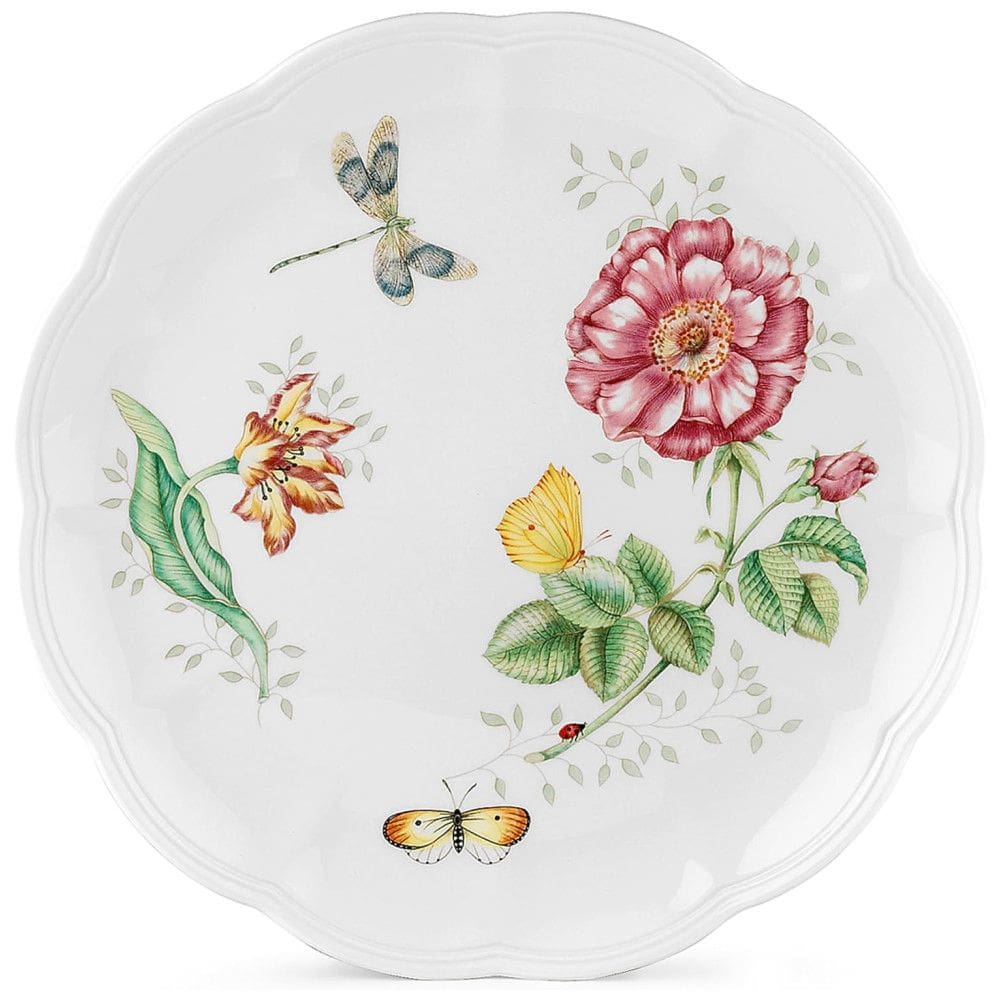 Prato de Jantar de 27 cm com Tema Flores e Borboletas, Formato Redondo e Material de Porcelana, Lenox, Branco Colorido