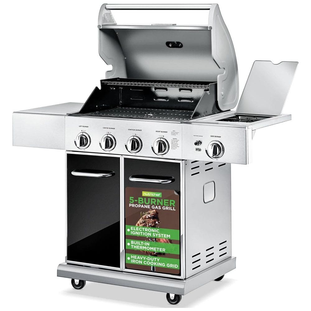 Churrasqueira a Gás 52.000 BTU com 4 Queimadores, 2 Portas e 1 Queimador Lateral em Aço Inoxidável, NUTRICHEF NCGRIL2, Preto