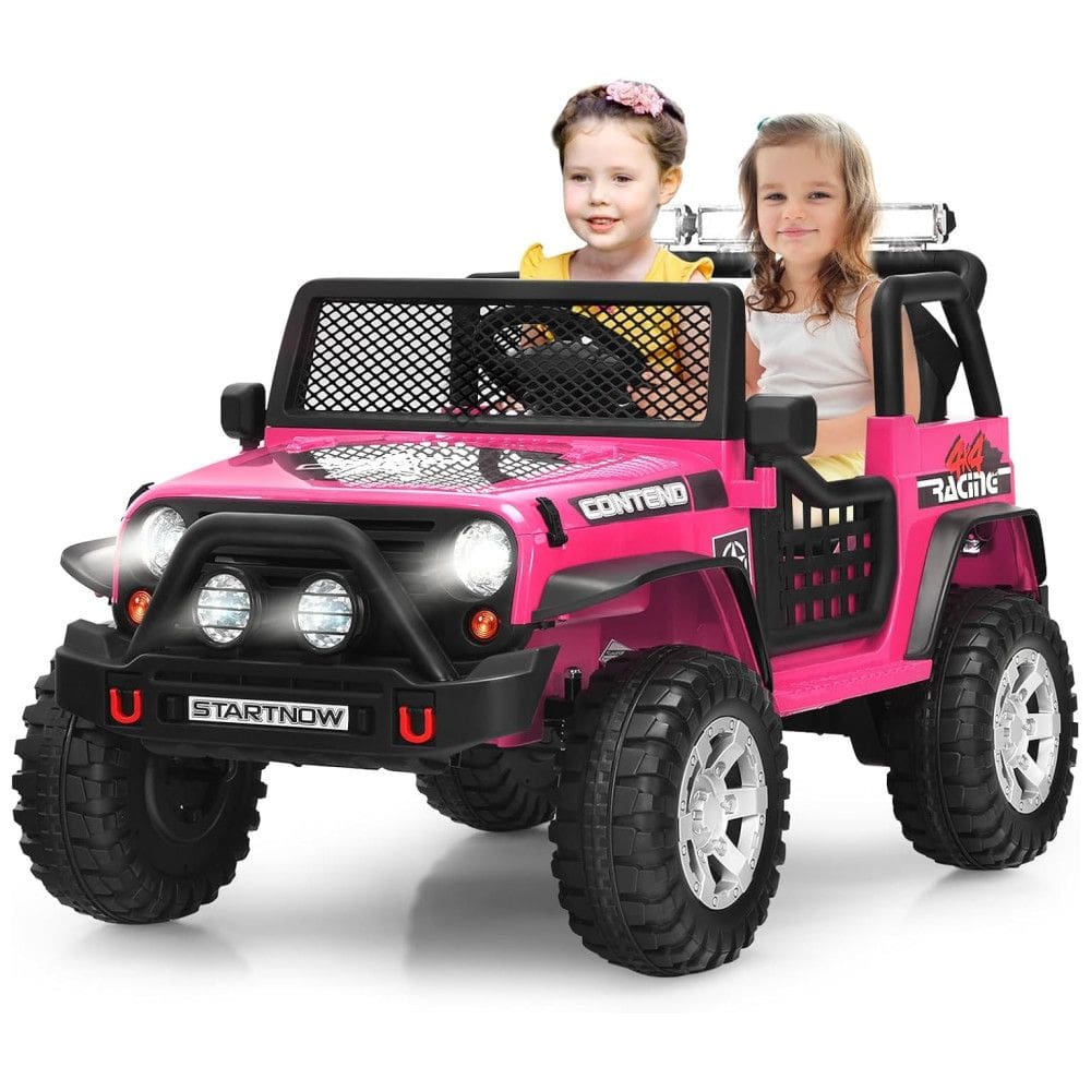 Costzon Kids Carro, Carrinho Elétrico Infantil Off Road a Bateria 12V 2 Assentos com 2 Velocidades e MP3, Rosa