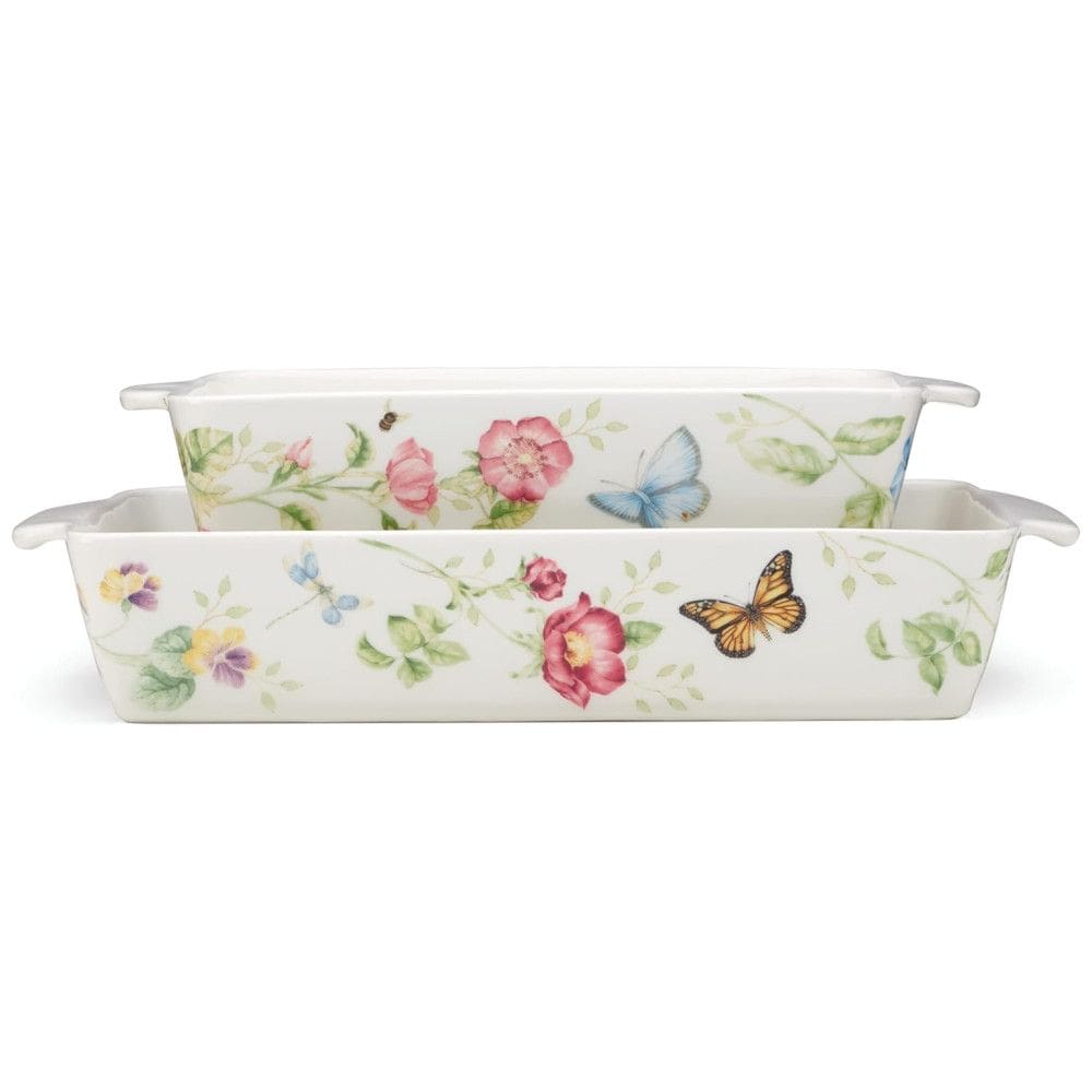 Conjunto de Travessa Assadeira com 2 Peças, Formato Retangular em Material de Porcelana, LENOX, Branca Colorida