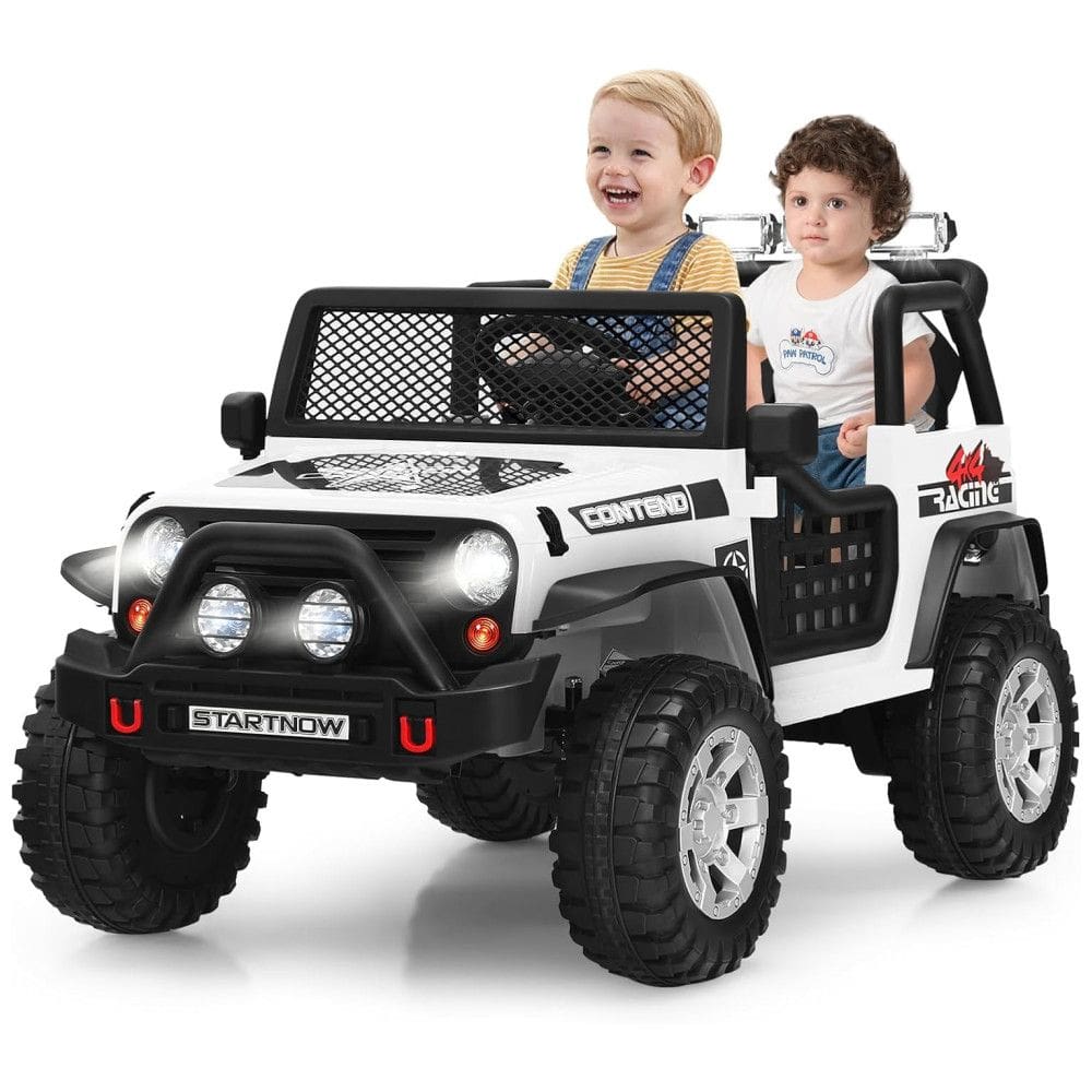 Kids Carro, Carrinho Elétrico Infantil Off Road a Bateria 12V 2 Assentos com 2 Velocidades e MP3, COSTZON, Branco