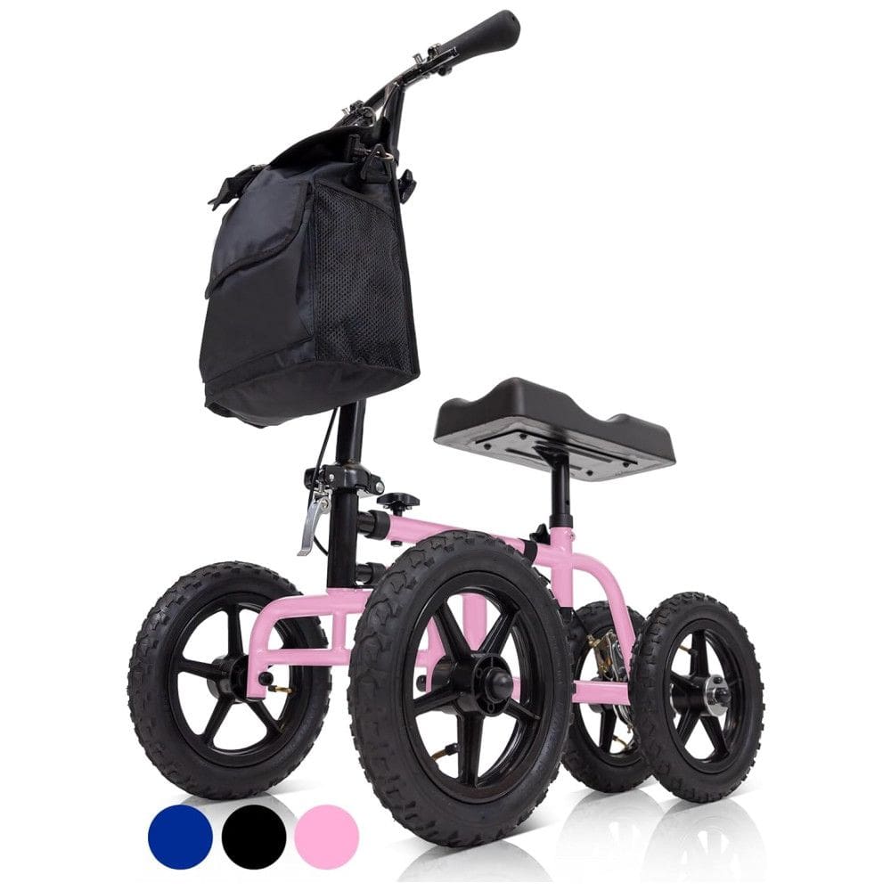 Andador 4 Rodas com Cesta e Apoio para Joelho Ideal para Lesões no Pé, VIVE MOBILITY, Rosa