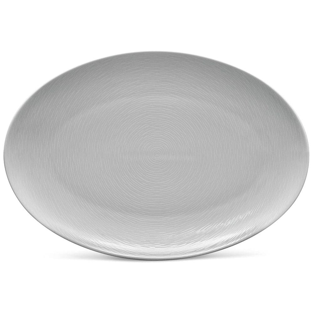 Prato Oval 40 cm em Porcelana, 01 Unidade, Noritake GoG Swirl, Cinza