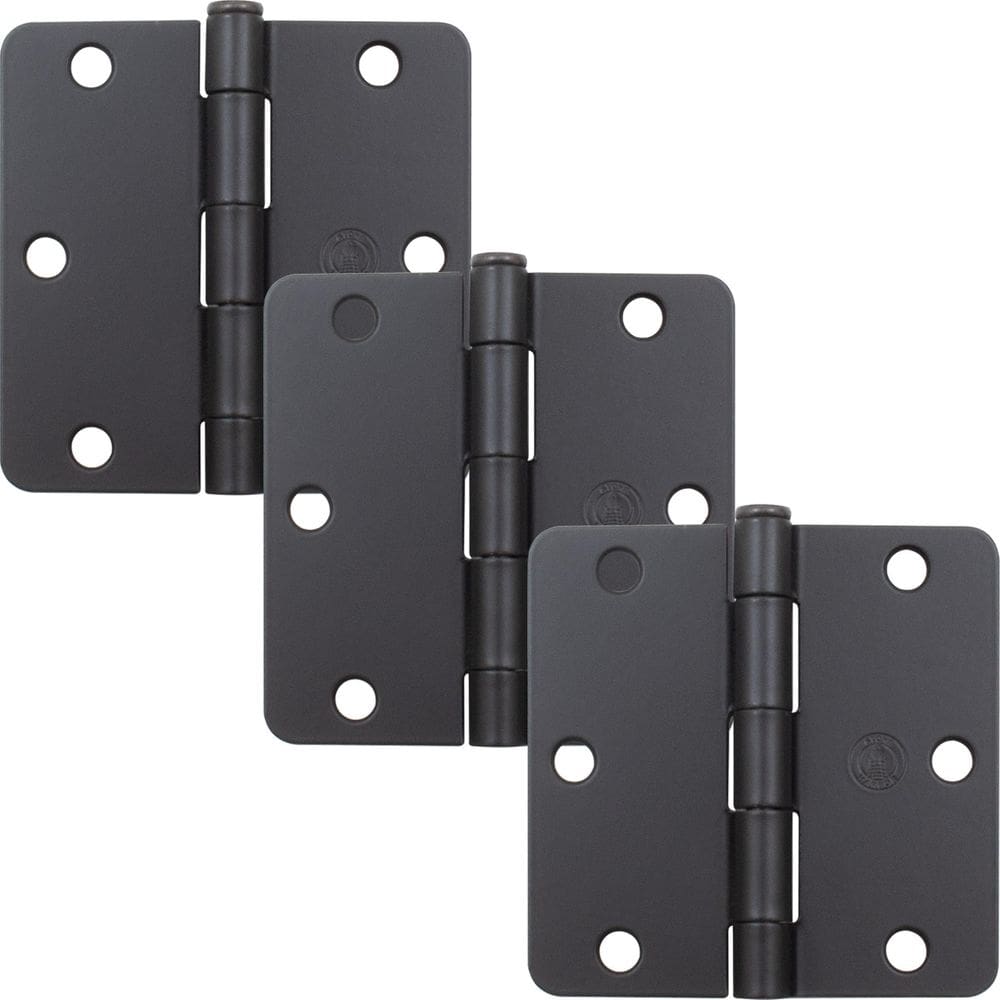 Dobradiças de porta Stone Harbor Hardware 8,9 cm 1/4” de raio preto fosco, pacote com 3