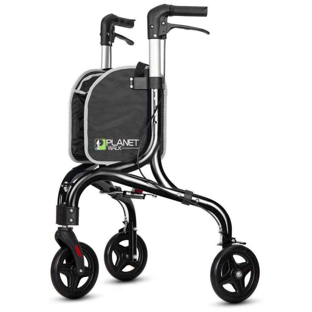 Planetwalk Andador Adulto Idoso com Apoio de Braço, Assento Acolchoado e Cesto, Suporta até 117 kg, Preto