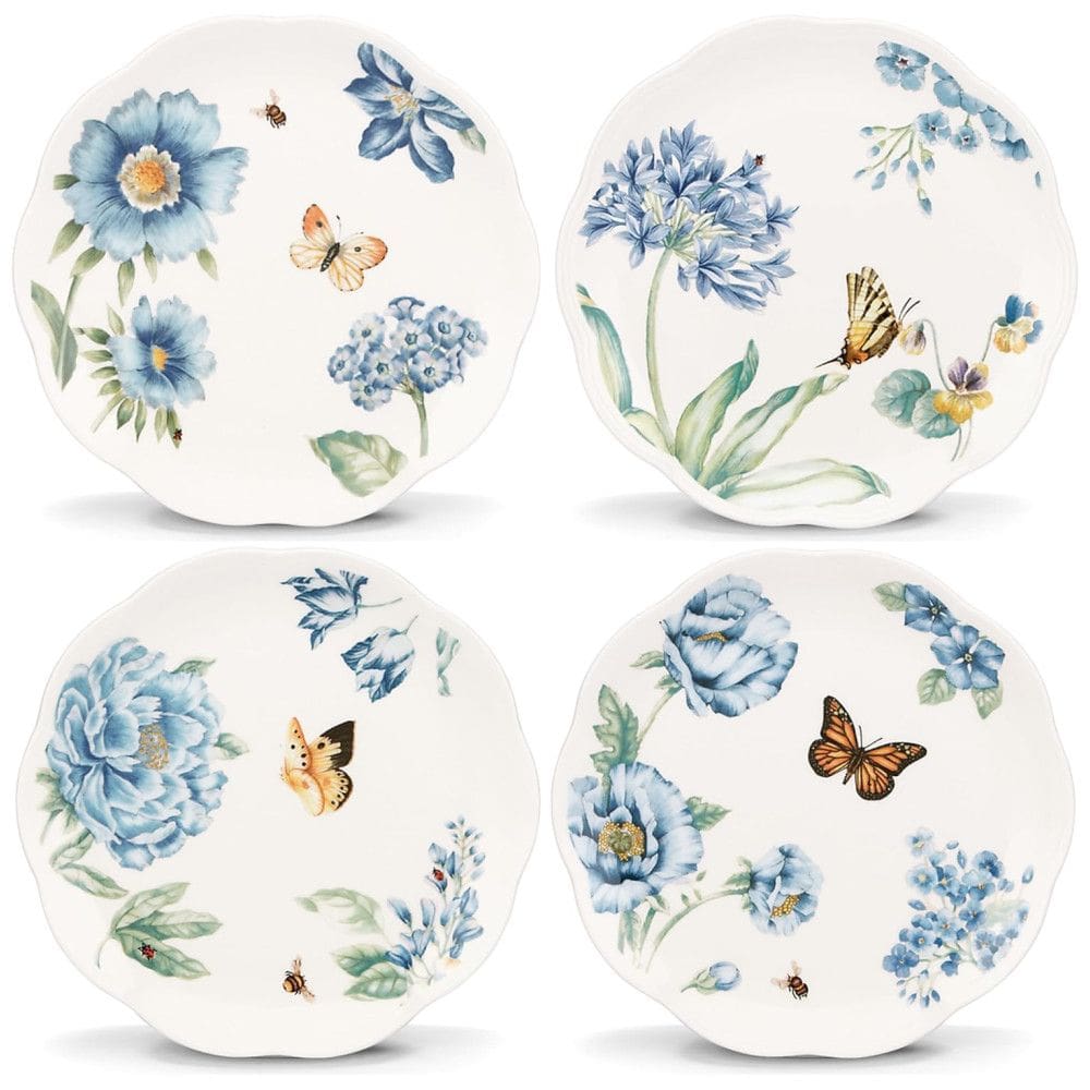 Conjunto de Pratos para Sobremesa com 4 Peças, Formato Ondulado Redondo, Tema Floral e Material de Porcelana, LENOX 833416, Colorido
