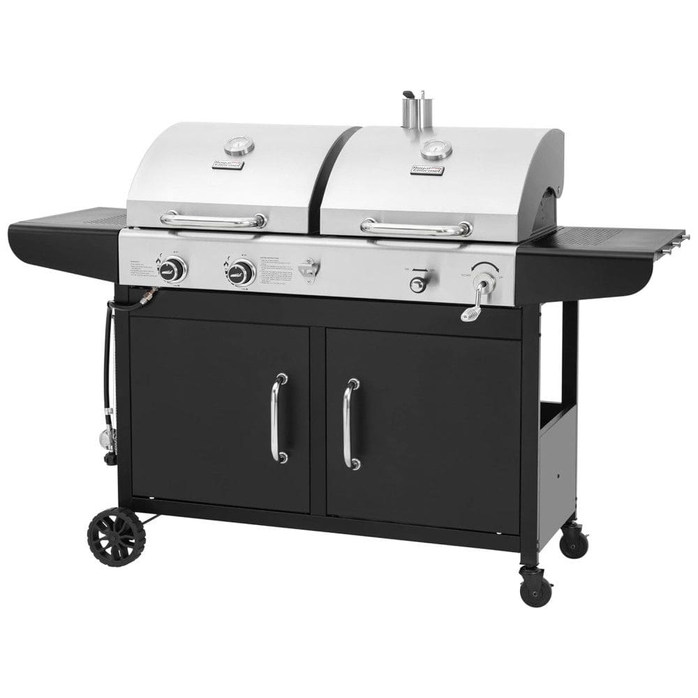 Churrasqueira a Gás e Carvão 25.500 BTU com 3 Queimadores e Mesas Laterais em Aço Inoxidável, ROYAL GOURMET ZH3002N, Preto