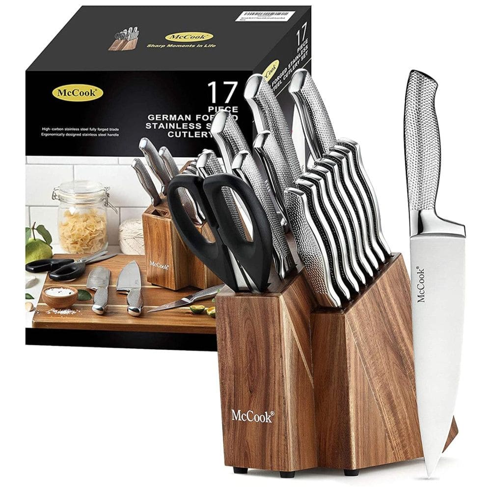 MC20 Conjunto de Facas em Aço Inoxidável com Bloco de Bancada, 7 Peças, MCCOOK 1, Prateado