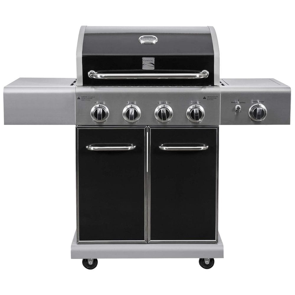 Churrasqueira a Gás 52.000 BTU com 4 Queimadores, 2 Portas e 1 Queimador Lateral em Aço Inoxidável, KENMORE PG A40409S0LB, Preto