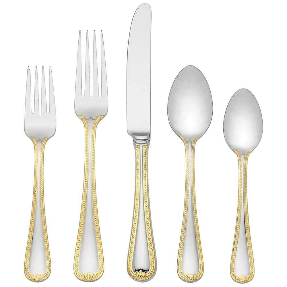Conjunto de Talheres, Sofisticação e Durabilidade para Sua Casa com 5 Peças e Material de Aço Inoxidável, LENOX 6056188, Prata e Dourado