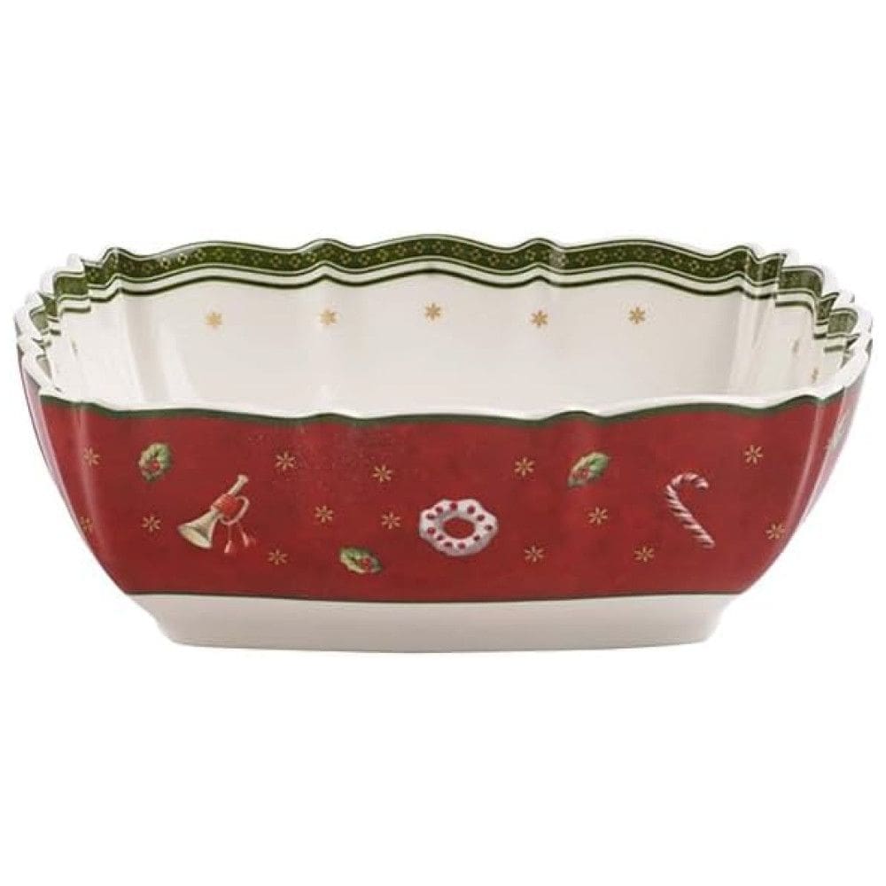 Tigela Elegante e Sofisticada Natalina com Material de Porcelana e Formato Quadrado, Villeroy Boch, Branca e Vermelha