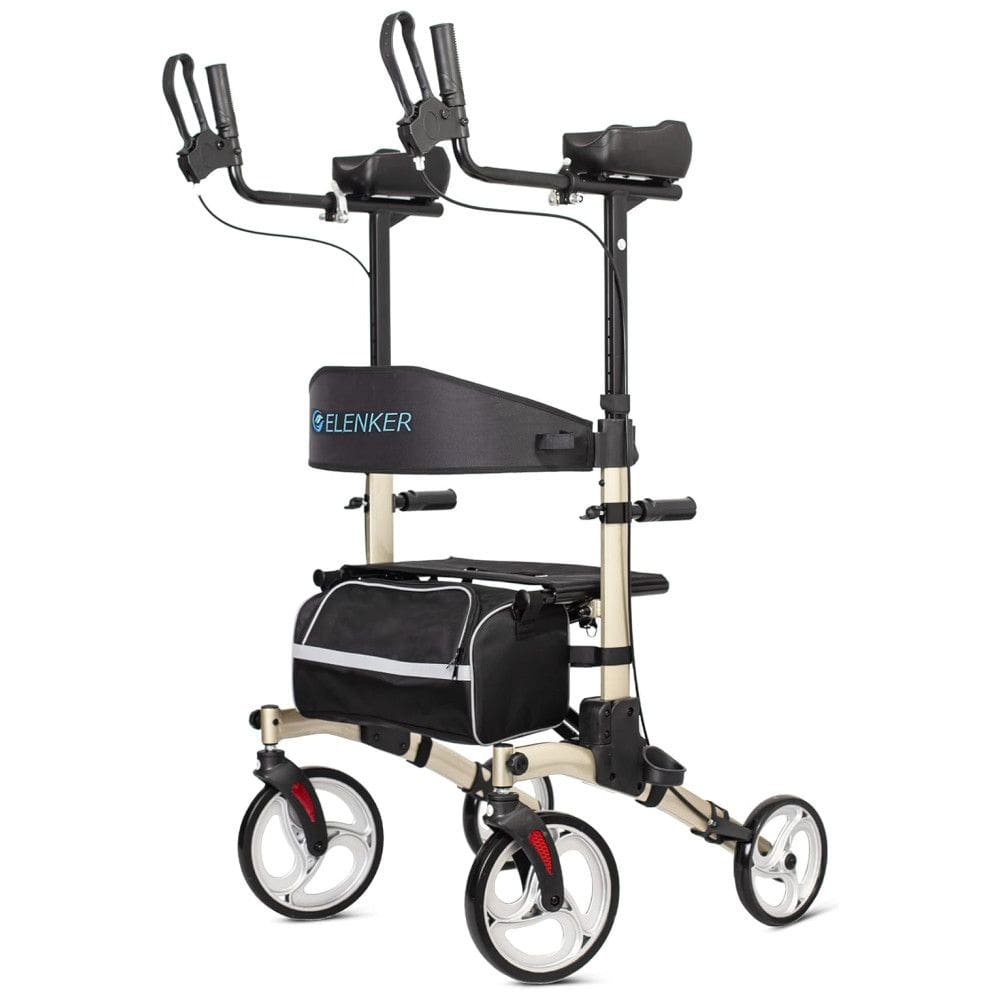 Andador Adulto Idoso com Apoio de Braço, Assento Acolchoado e Cesto, Suporta até 136 kg, ELENKER, Bege