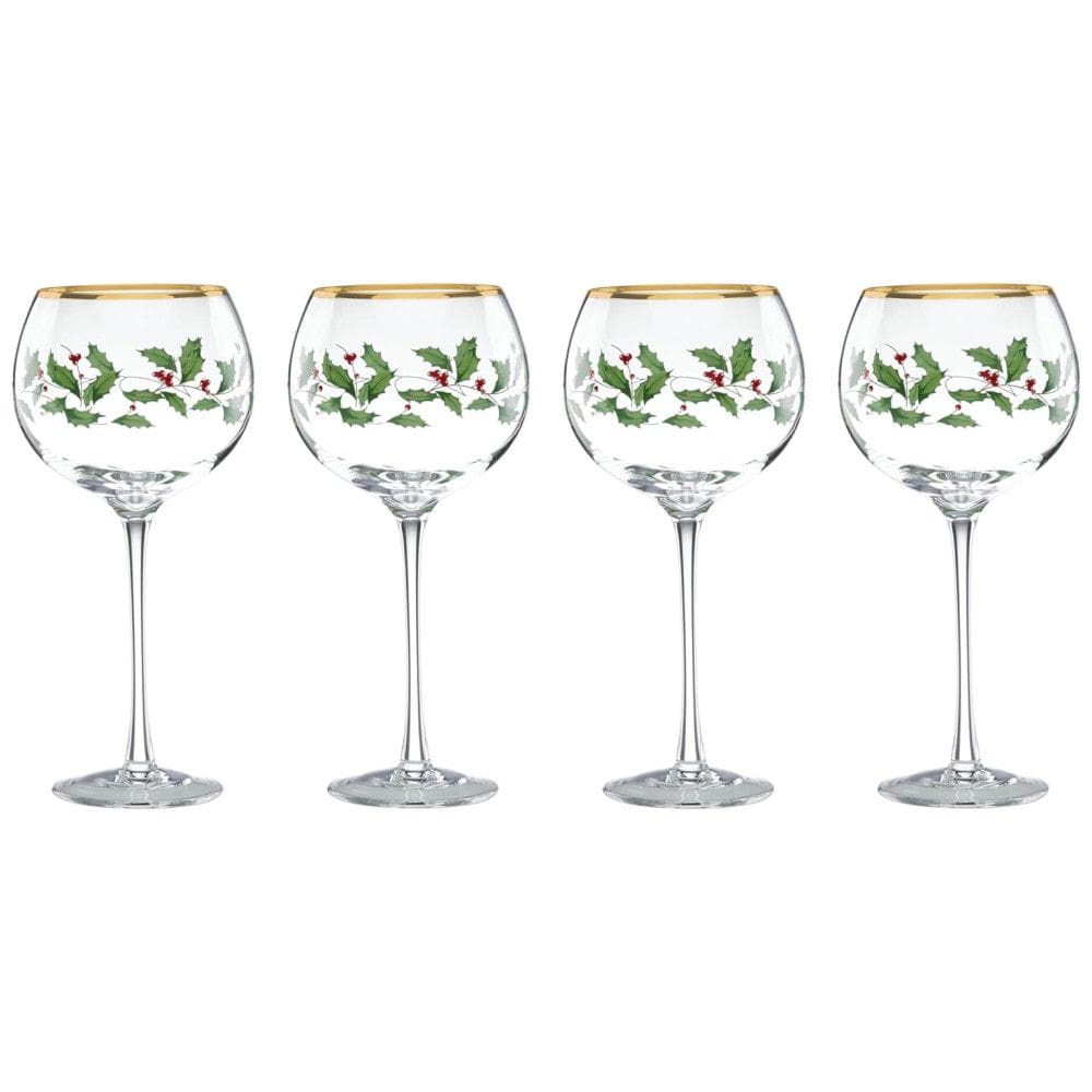 Conjunto de Taças para Vinho de 470mL para Natal com Estilo Clássico e 4 Peças, Lenox 856101, Verde, Vermelho e Dourado