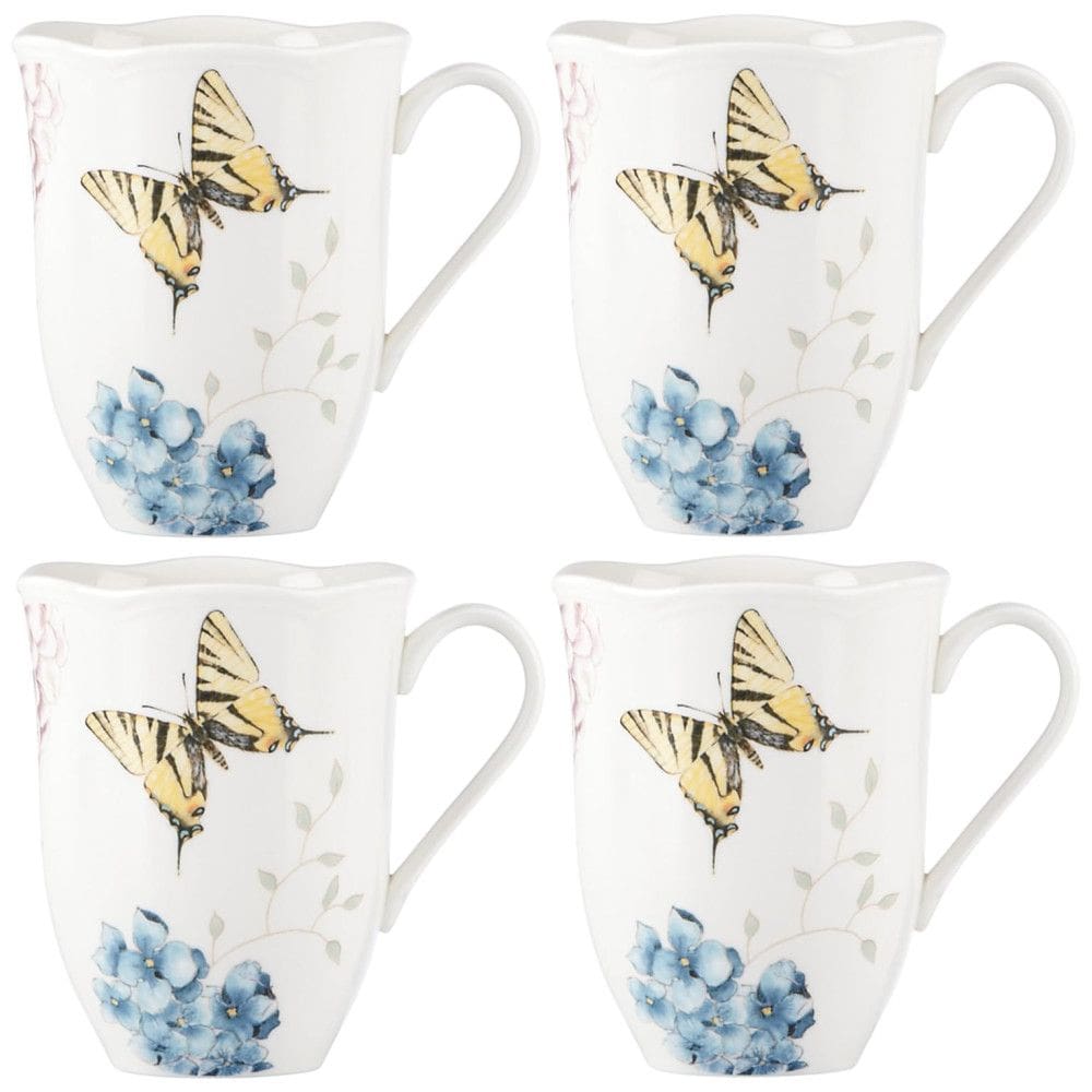 Conjunto de Canecas, Tema de Borboletas com 4 Peças, Capacidade 350mL e Material de Porcelana, Lenox 869578, Branca Colorida