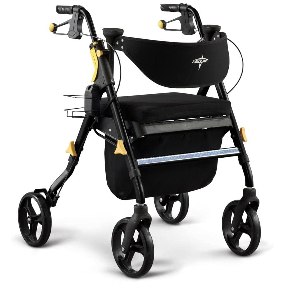 Andador Adulto Idoso com Apoio de Braço, Assento Acolchoado e Cesto, Suporta até 136 kg, MEDLINE MDS86845BLKM, Preto