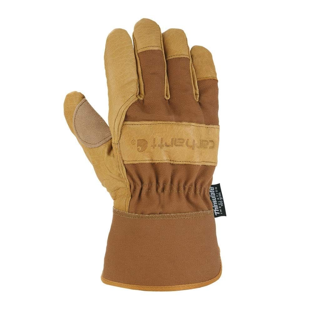 Luva de trabalho Carhartt, manguito de segurança em couro granulado isolado, marrom