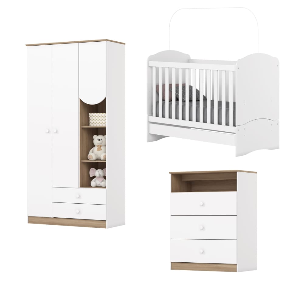 Dormitório Infantil Completo Berço Bala de Menta Para Quarto Bebê Magia