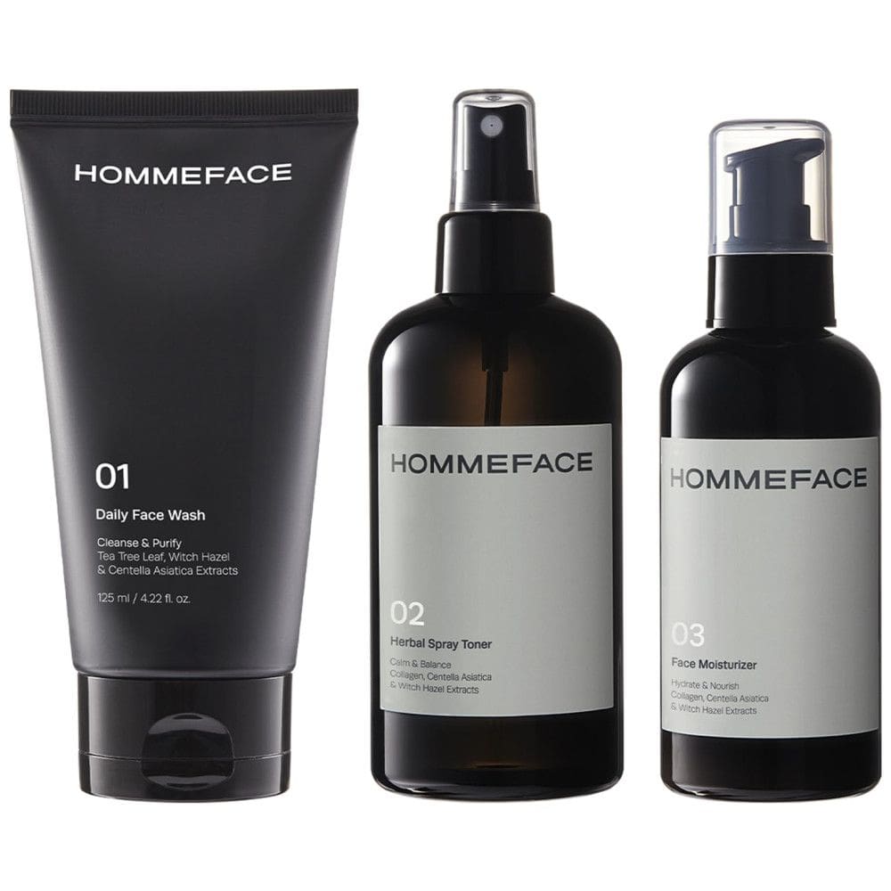 Kit Skincare Facial para Homens com 3 Passos, HOMMEFACE, Preto