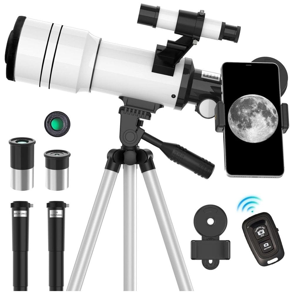 Telescópio ToyerBee para Adultos e Crianças, Refrator Astronômico de 70mm para Iniciantes, 300mm, com Adaptador para Celular e Controle