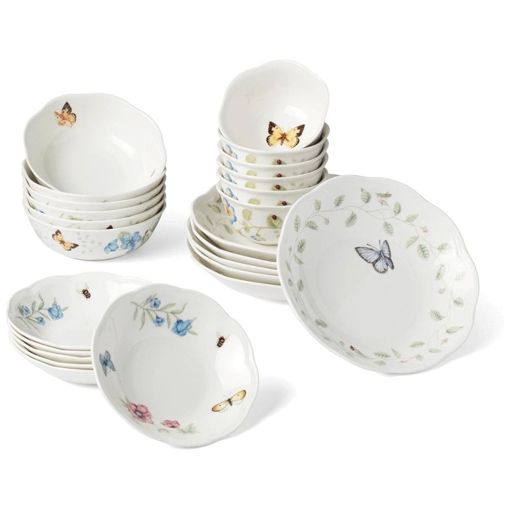 Conjunto de Tigelas, Tema de Borboletas com 24 Peças, Material de Porcelana e Formato Redondo, Lenox 895704, Branco Colorido