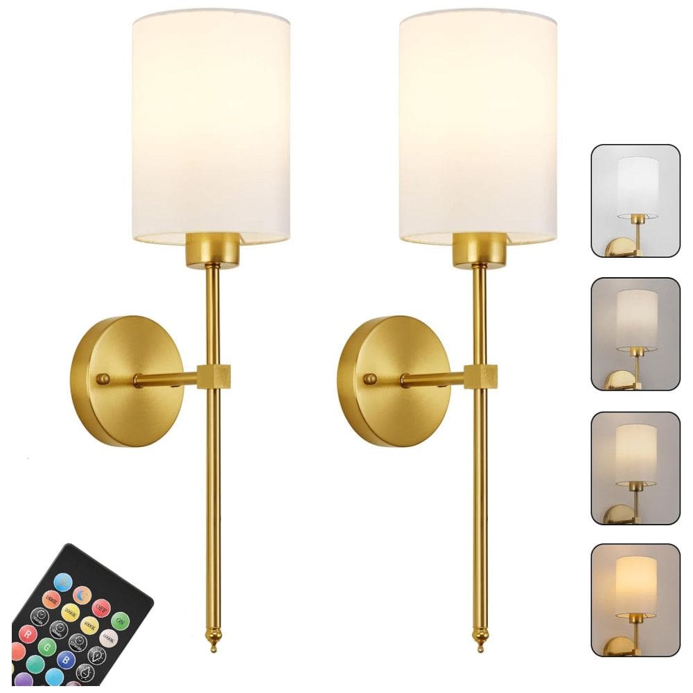 Conjunto de Luminária de Parede Recarregáveis, Sem Fio com 2 Peças, Estilo Antigo, Controle Remoto, Temporizador e Cor Personalizável