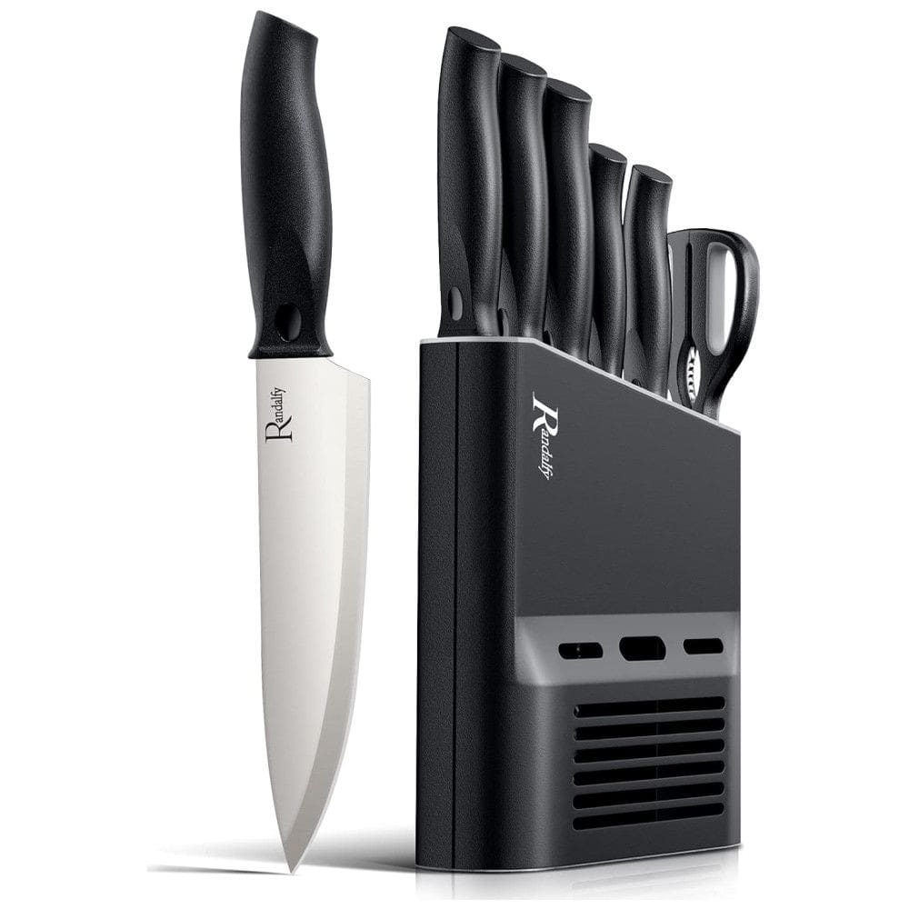 Conjunto de Facas em Aço Inoxidável com Bloco de Bancada, 7 Peças, RANDALFY, Preto