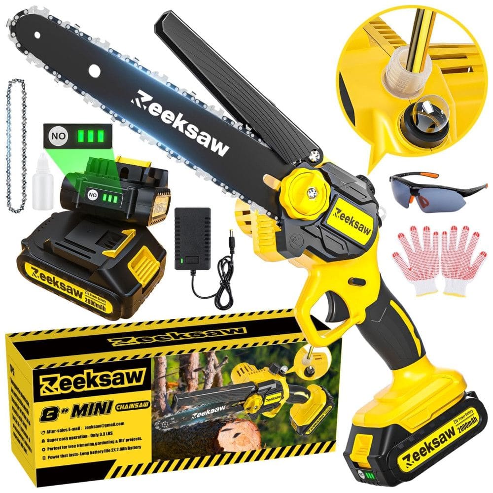 Motosserra sem Fio Recarregável com Lubrificador Automático de Corrente, 21V 900W, Zeeksaw, Amarela