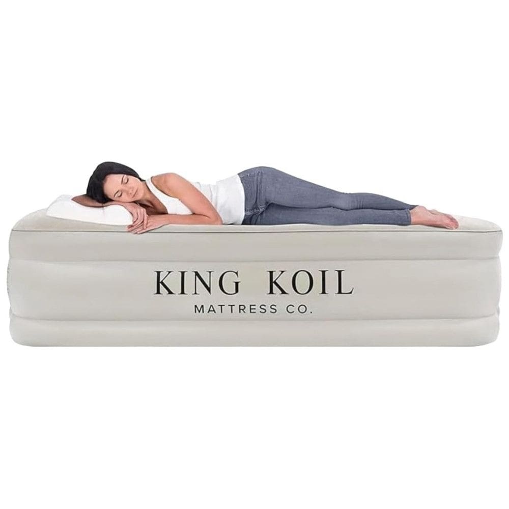 Colchão de Ar King Koil Luxury 50 centímetros Tamanho Completo Bege com Bomba Integrada para Casa, Acampamento e Convidados - Colchão