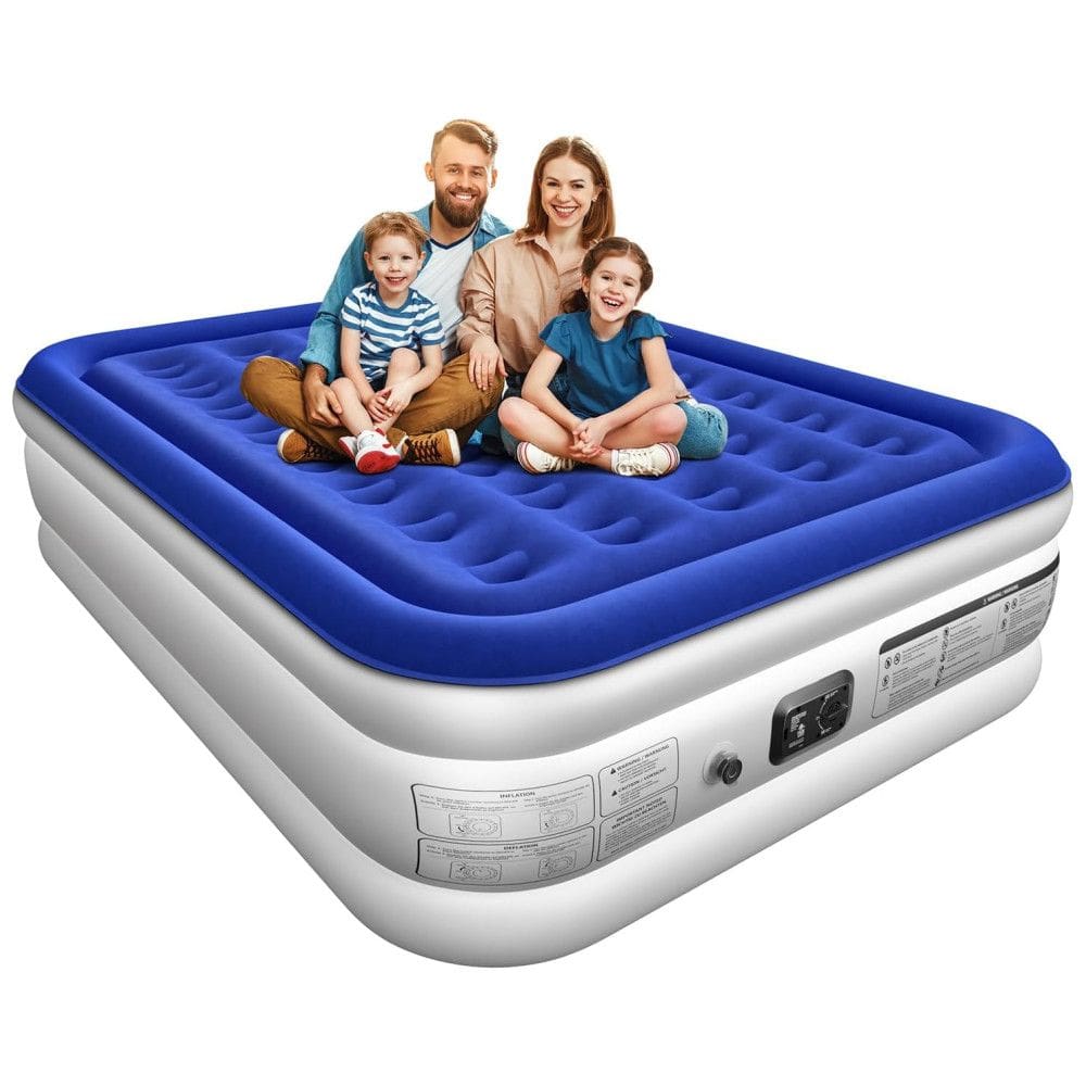 Colchão de Ar Queen com Bomba Incorporada - Conforto Luxuoso - Colchão Inflável Elevado Queen para Casa e Visitantes - Azul e Branco