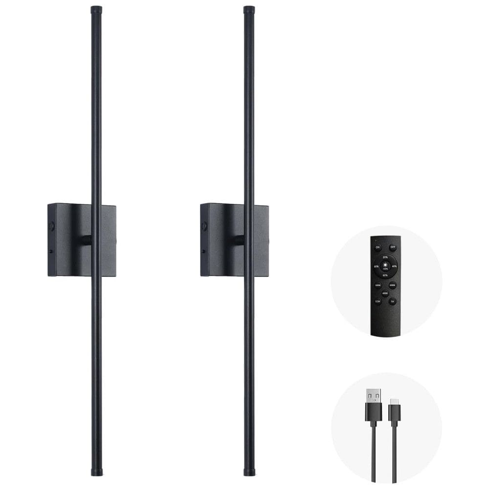 Conjunto de Luminária de Parede Sem Fio com Rotação de 360°, Controle Remoto e Bateria Recarregável via USB 110V, Morpholife 0117B, Preta