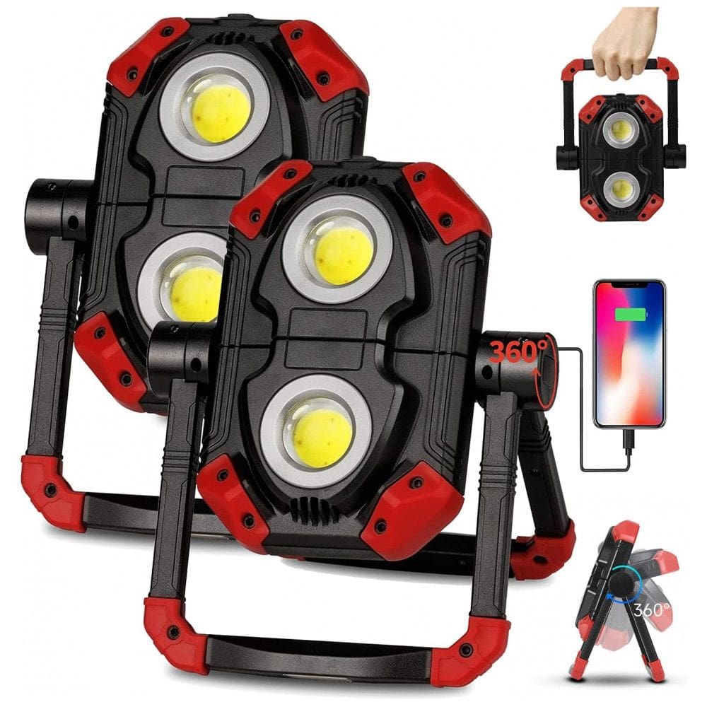 Lanterna Luz de Trabalho LED Portátil Dobrável e Recarregável 2500 Lúmens, 2 Unidades, YZONI, Vermelho