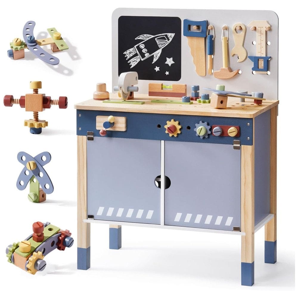 Kit Educativo de Madeira ROBUD para Crianças com Ferramentas de Brinquedo e Armazenamento, Ideal para desenvolvimento.