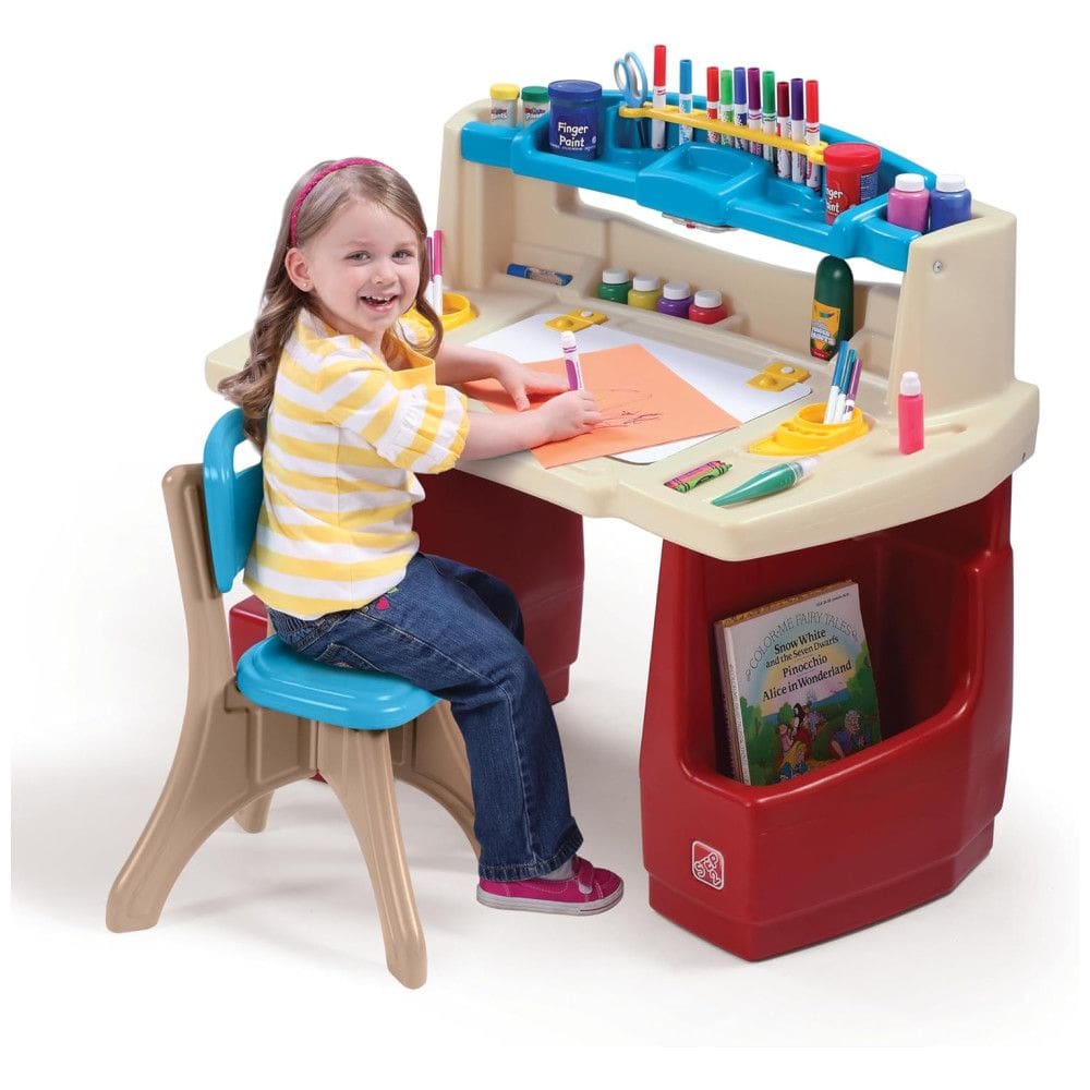 Mesa de Atividades Infantil com Cadeira e Espaço para Armazenamento, Ideal para Crianças a Partir de 3 Anos, Step2, Vermelha e Bege