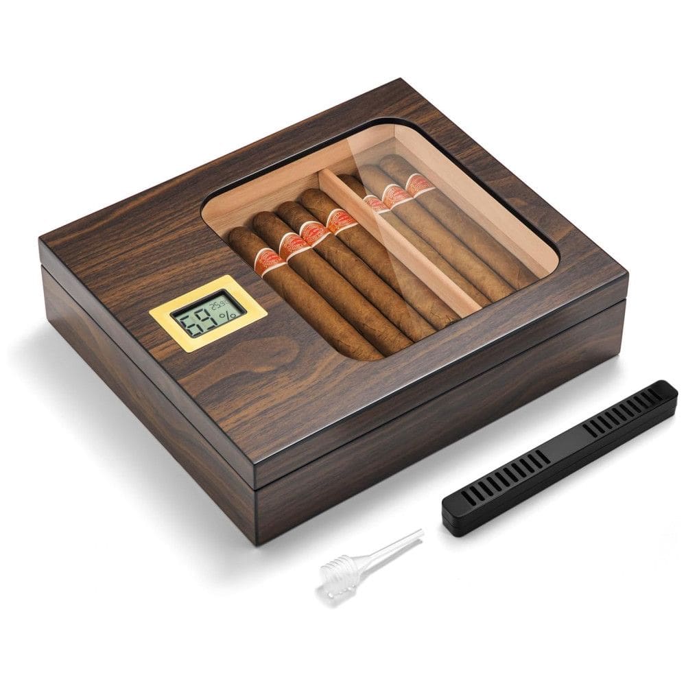 Umidor de Charutos OTAKOKIT com Design Moderno de Vidro, Caixa de Cedro com Higrômetro Digital, Umidificador, Divisor, Estojo Artesanal para
