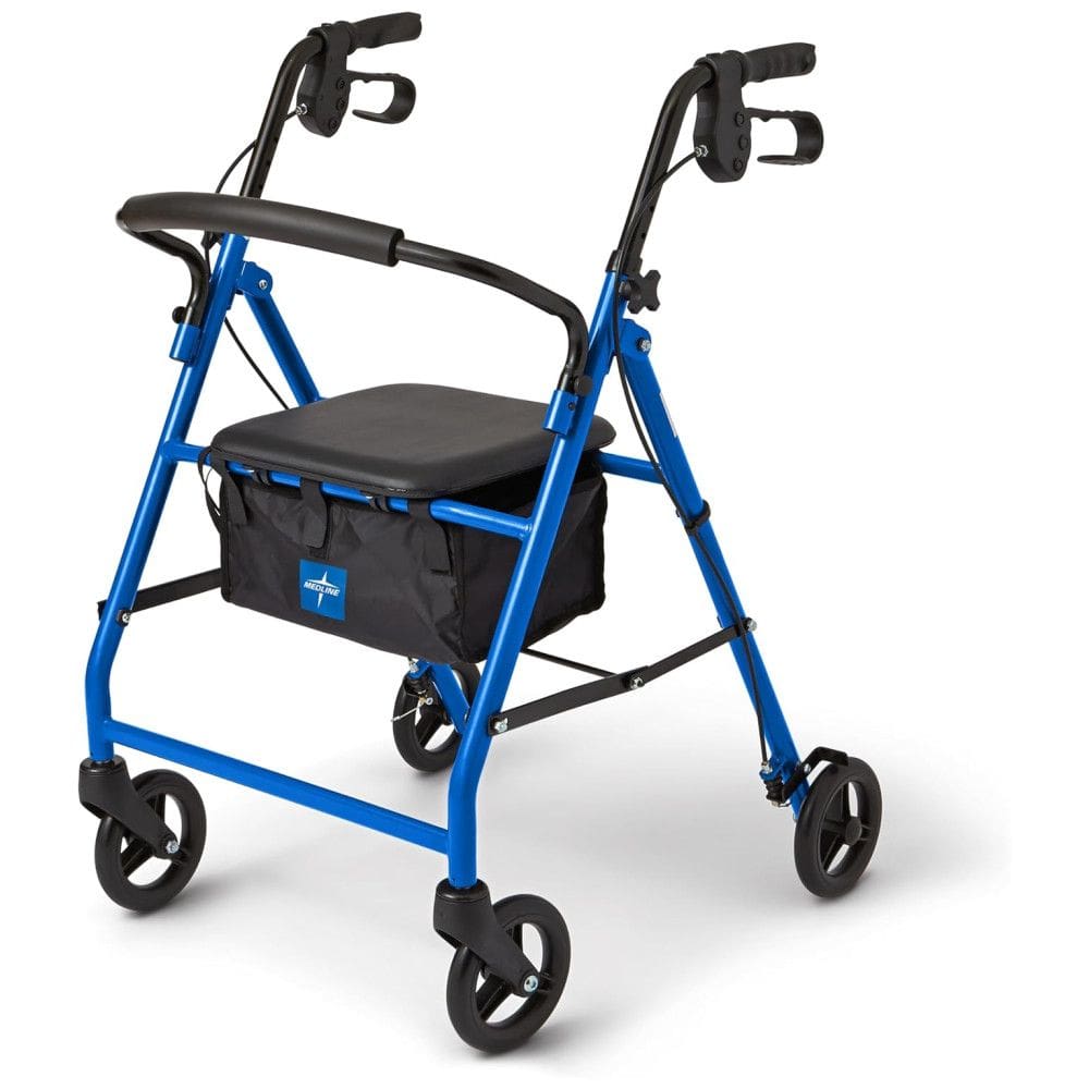 Andador Rollator de Aço Medline para Mobilidade de Adultos com Limitações, Azul, Suporta até 158,7 kg, 6 Rodas, Dobrável