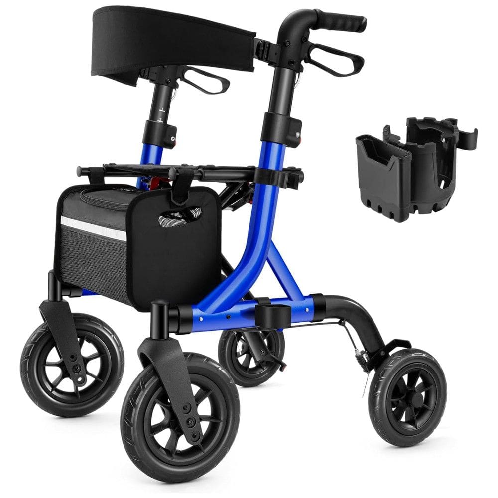 Andador para Idoso com Assento, Altura Ajustável e Rodas de Borracha, MAXWALK, Azul