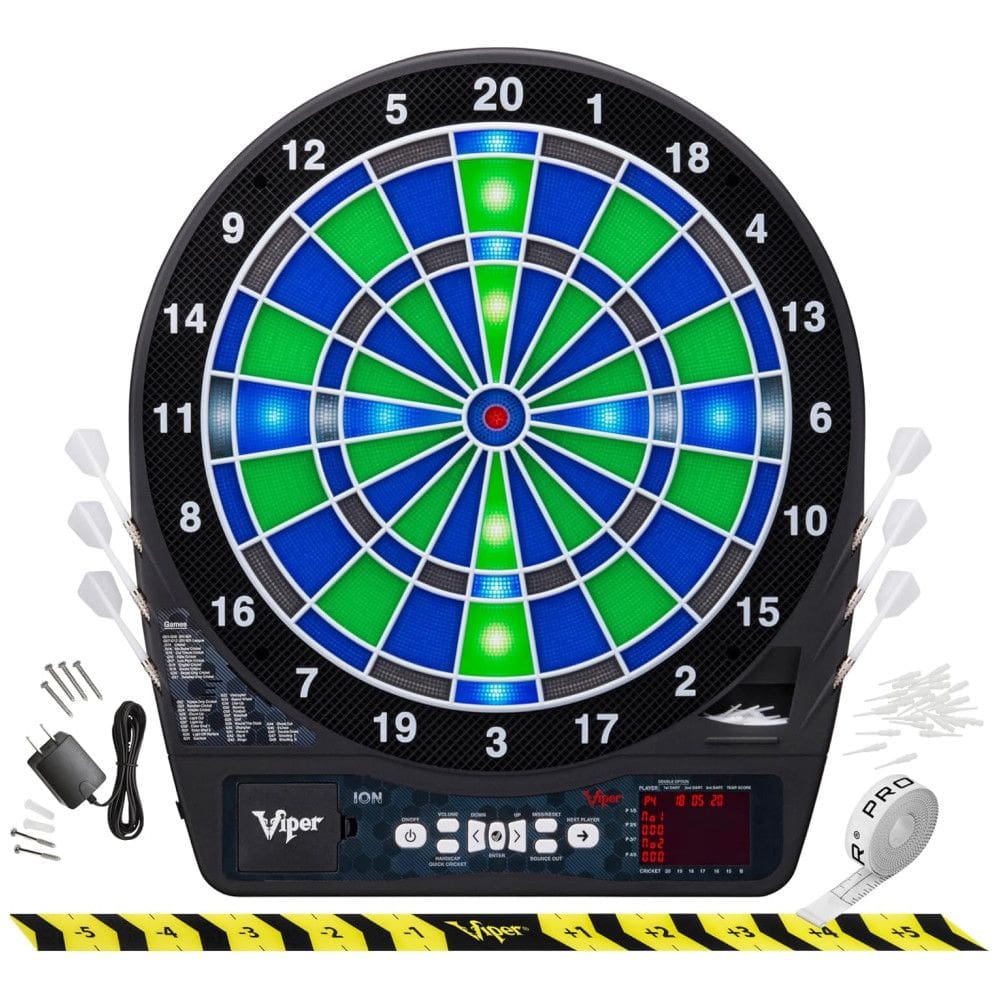 Jogo de Dardos Eletrônico Ion, Segmentos Iluminados, Jogos com Luzes, Cores Verde e Azul, Ultra Fino para Maior Área de Pontuação